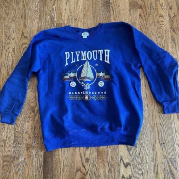 Vintage Tultex Sweatshirt Mens‎ Large USA Plymouth Massachusetts Crewneck Blue - Picture 1 of 4